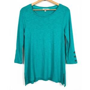 Chico's Womens S 4/6 Minimalist Coastal Grandma‎ Travel Slub Knit Tunic Top Teal